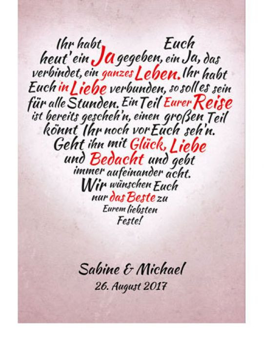 Liebesgedicht Hochzeit
 Liebevolles Herz aus Worten personalisiertes Bild zur