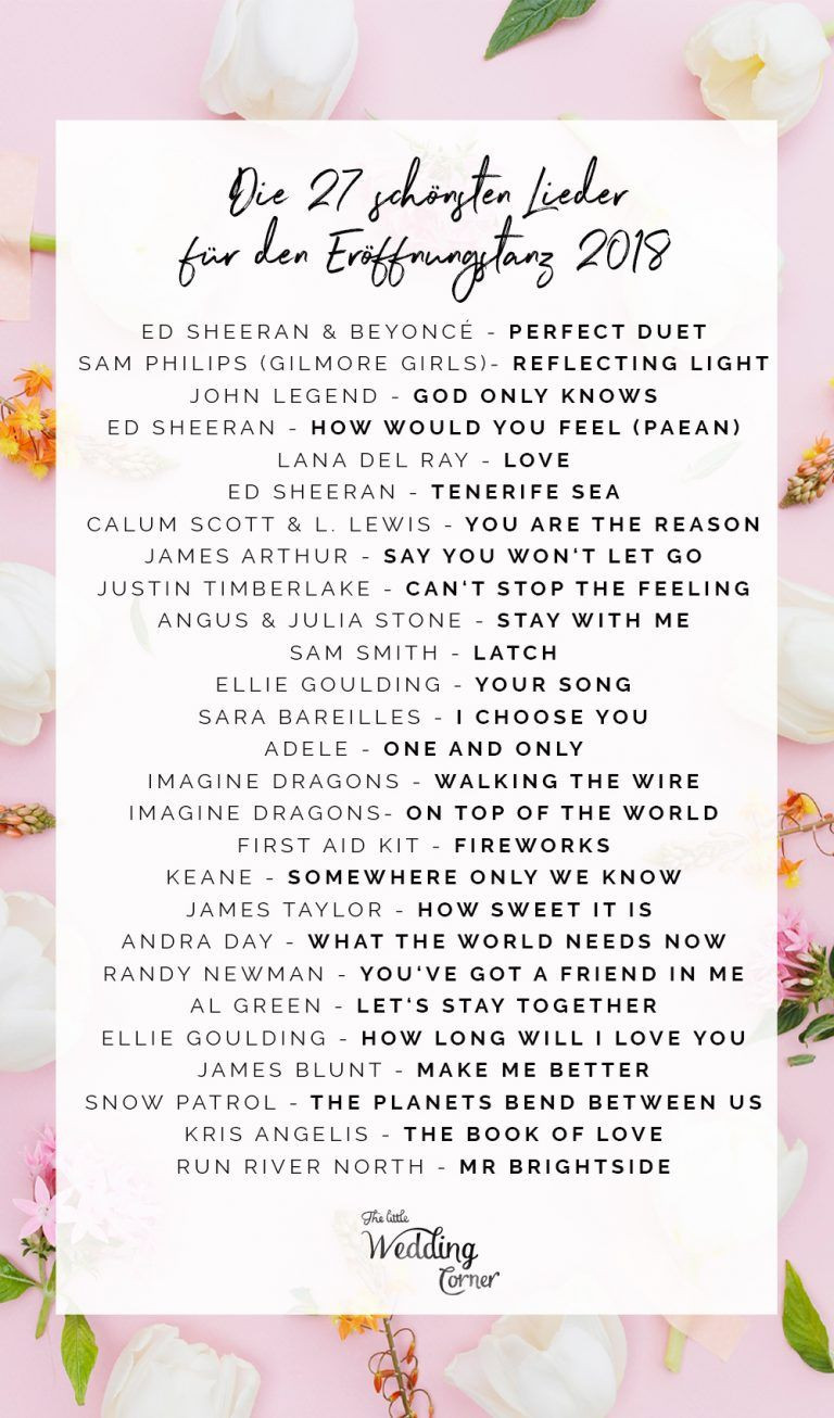 Lieder Hochzeit Party
 Die schönsten Hochzeitslieder für den Eröffnungstanz