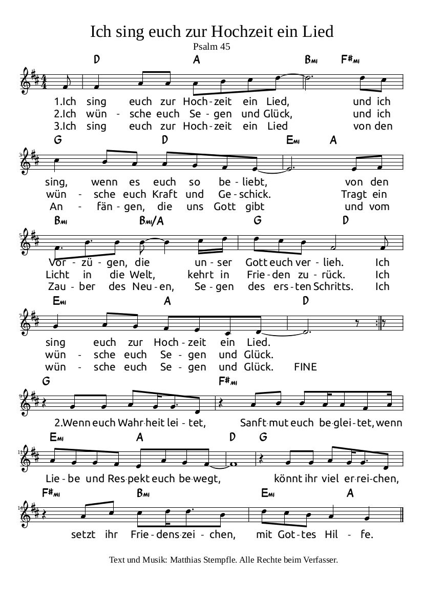 Lieder Zur Hochzeit
 Psalmen Psalmen und Lieder