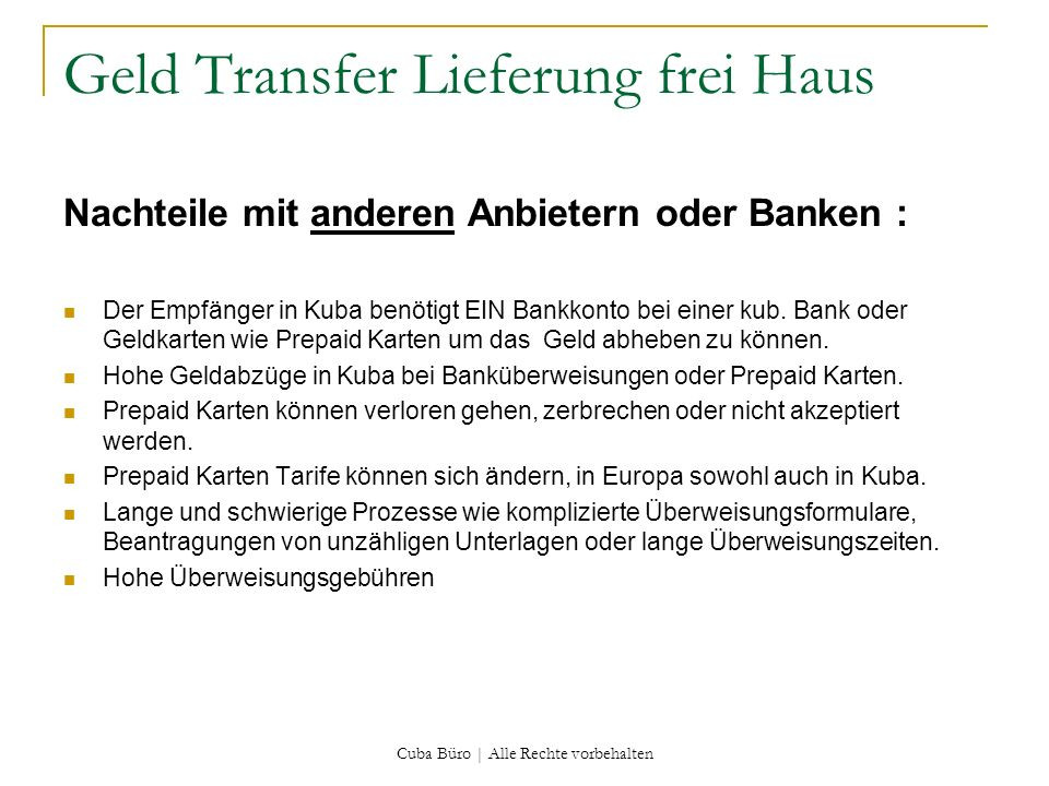 Lieferung Frei Haus
 Geldtransfer Lieferung frei Haus ppt herunterladen