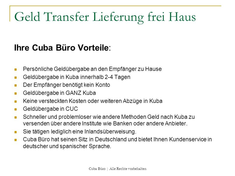 Lieferung Frei Haus
 Geldtransfer Lieferung frei Haus ppt herunterladen