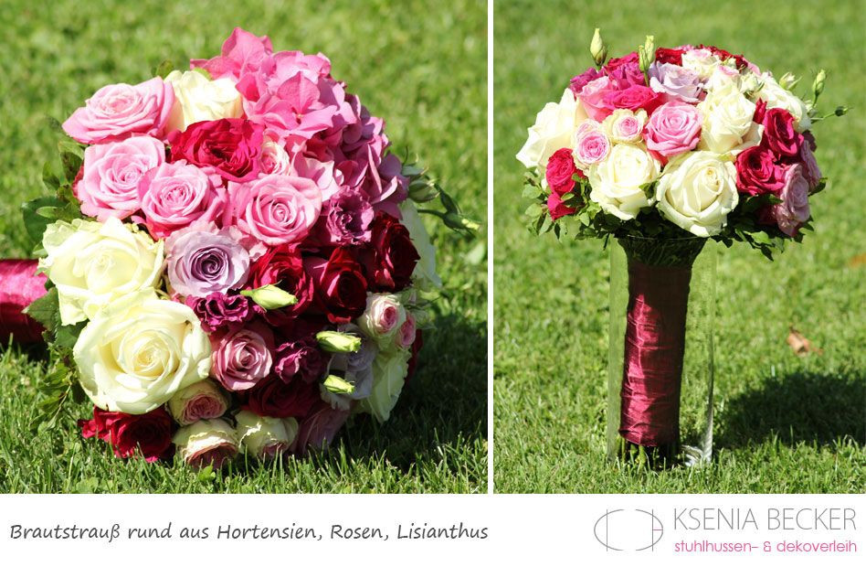 Lisianthus Brautstrauß
 brautstrauss rund hortensien rosen lisianthus beere pink