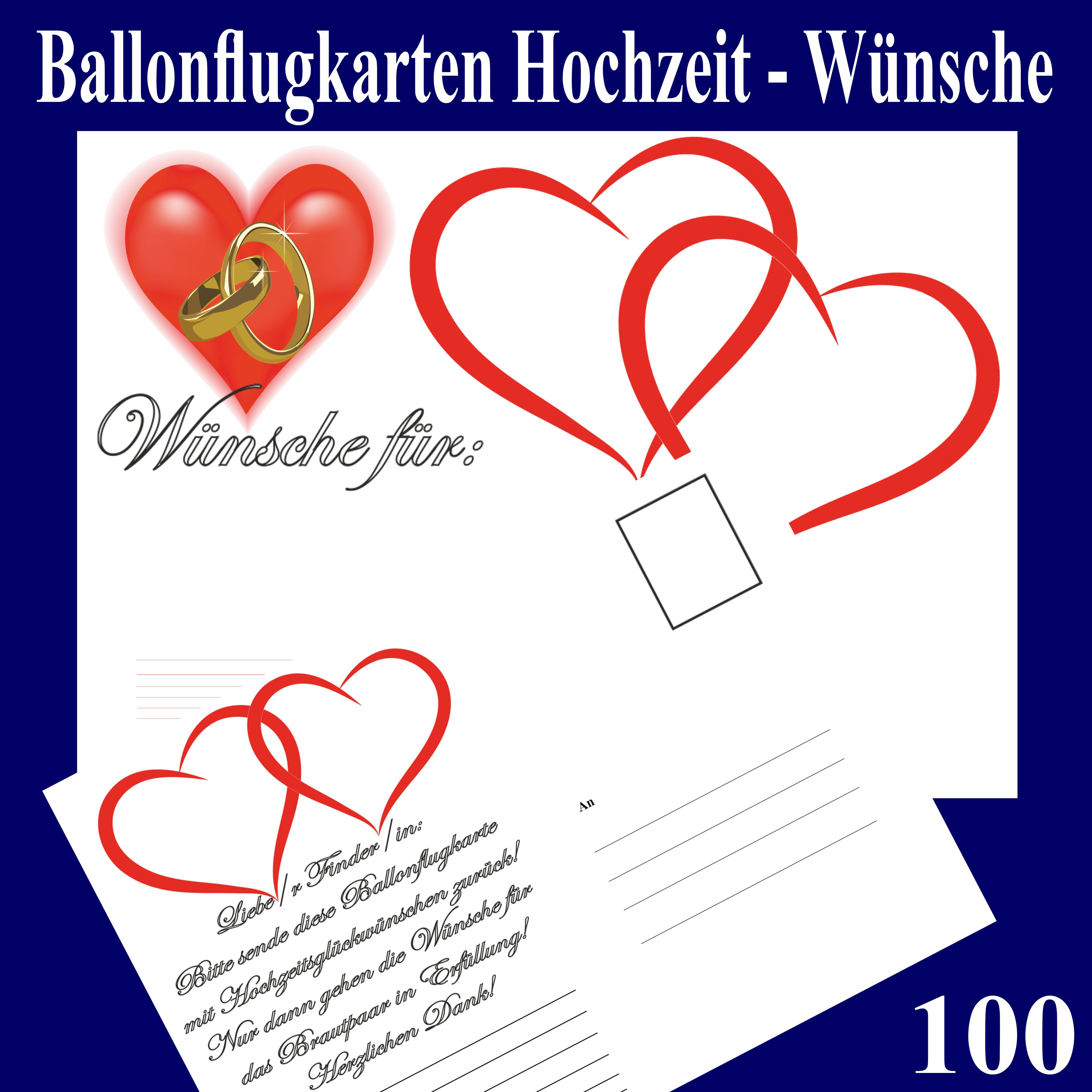 Luftballons Steigen Lassen Hochzeit
 Ballonflugkarten Hochzeit Wünsche für das Brautpaar 100