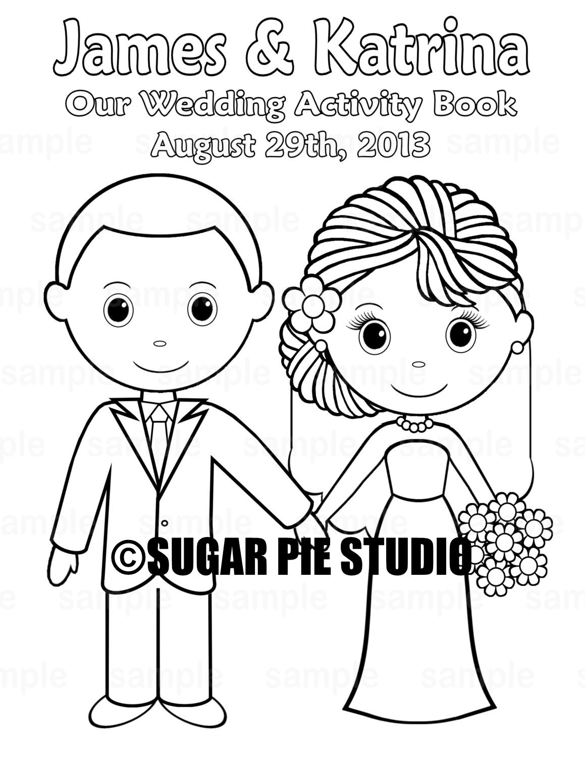 Malbuch Hochzeit
 Printable Personalized Wedding coloring activity book Favor