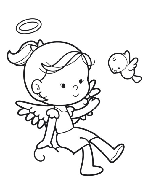 Malvorlagen Mädchen
 Kostenlose Malvorlage Engel Engel Mädchen und Vogel zum