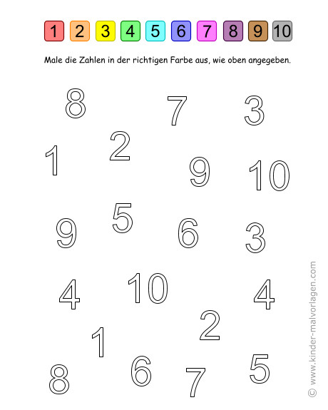 Malvorlagen Zahlen 1-10
 Zahlen lernen zählen Übungsblätter ausdrucken
