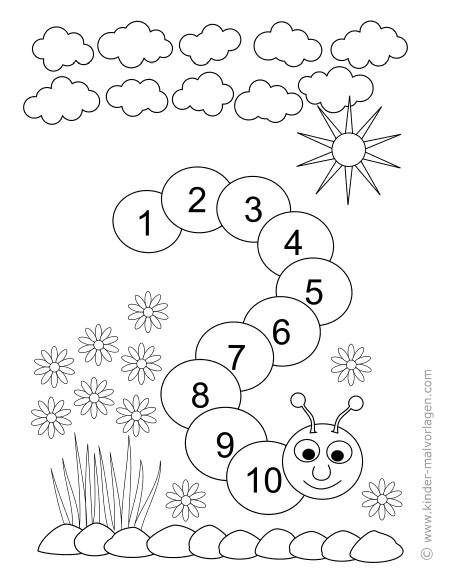 Malvorlagen Zahlen 1-10
 Zahlen lernen zählen Übungsblätter ausdrucken