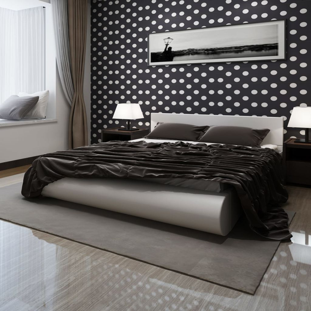 Matratze 140x200
 Weißes Kunstlederbett mit Erhöhung und Memory Foam