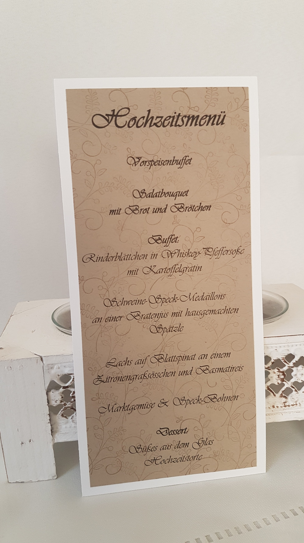 Menü Hochzeit
 Einladungskarten Menü Getränkekarte Hochzeit vintage