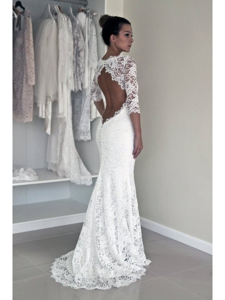 Mermaid Hochzeitskleid
 Mermaid 3 4 Length Sleeves Lace Wedding Dresses Bridal
