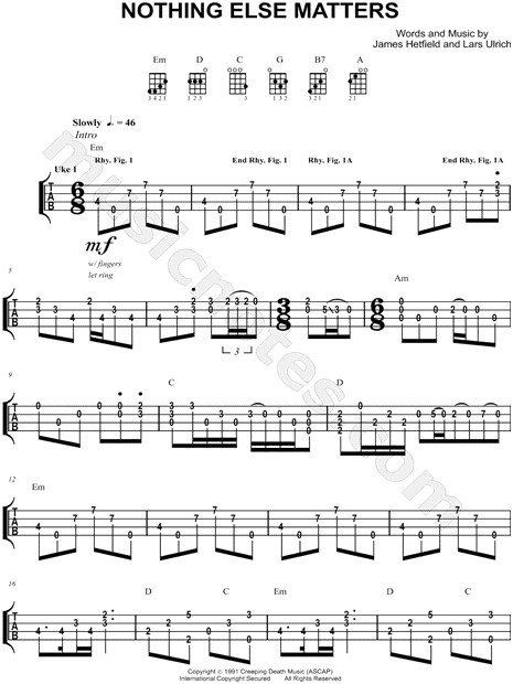 Metallica Nothing Else Matters Tabs
 Metallica "Nothing Else Matters" Ukulele Tab in E Minor