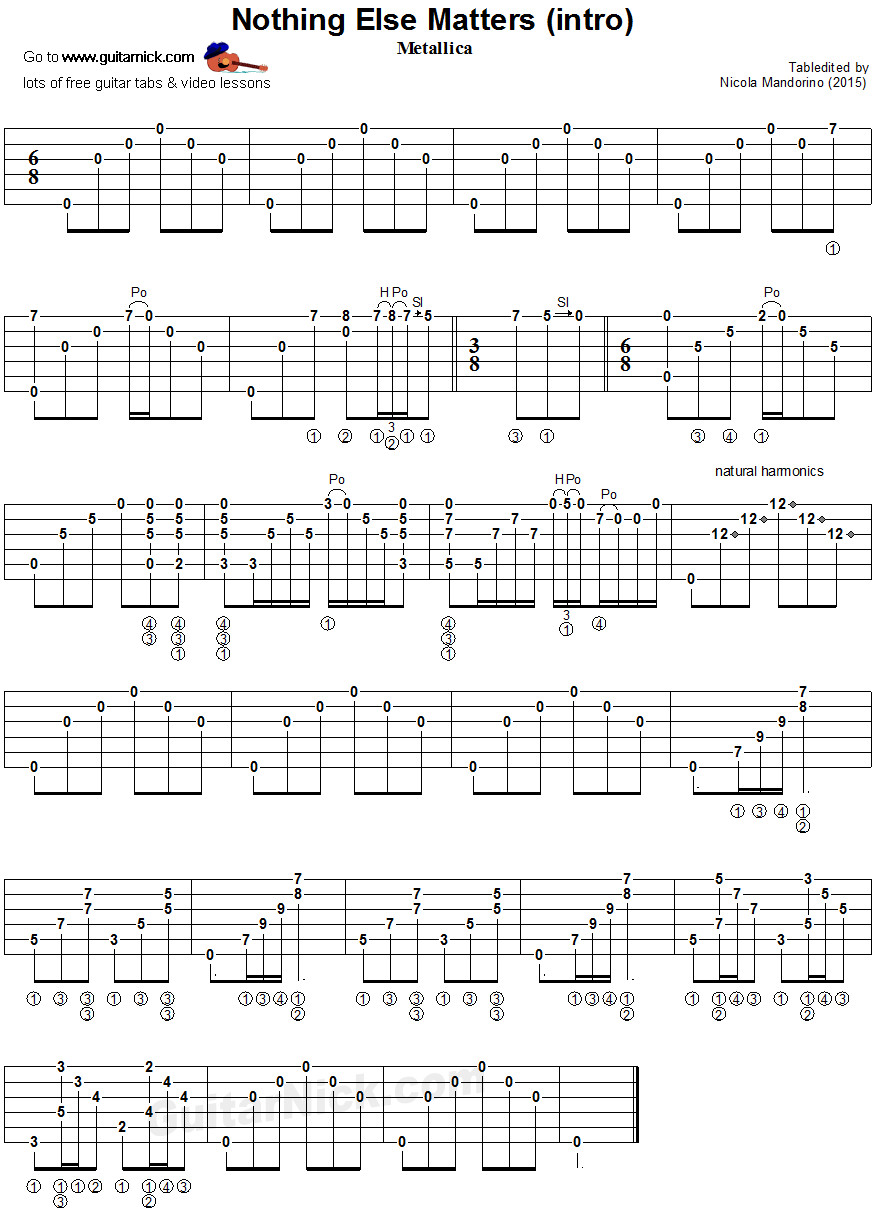 Metallica Nothing Else Matters Tabs
 Nothing Else Matters fingerstyle guitar tablature