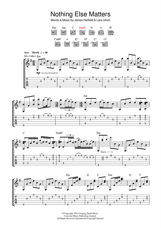 Metallica Nothing Else Matters Tabs
 Nothing Else Matters Guitar Tab by Metallica Guitar Tab