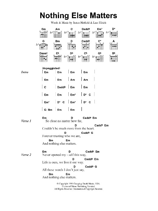 Metallica Nothing Else Matters Tabs
 Nothing Else Matters by Metallica Guitar Chords Lyrics