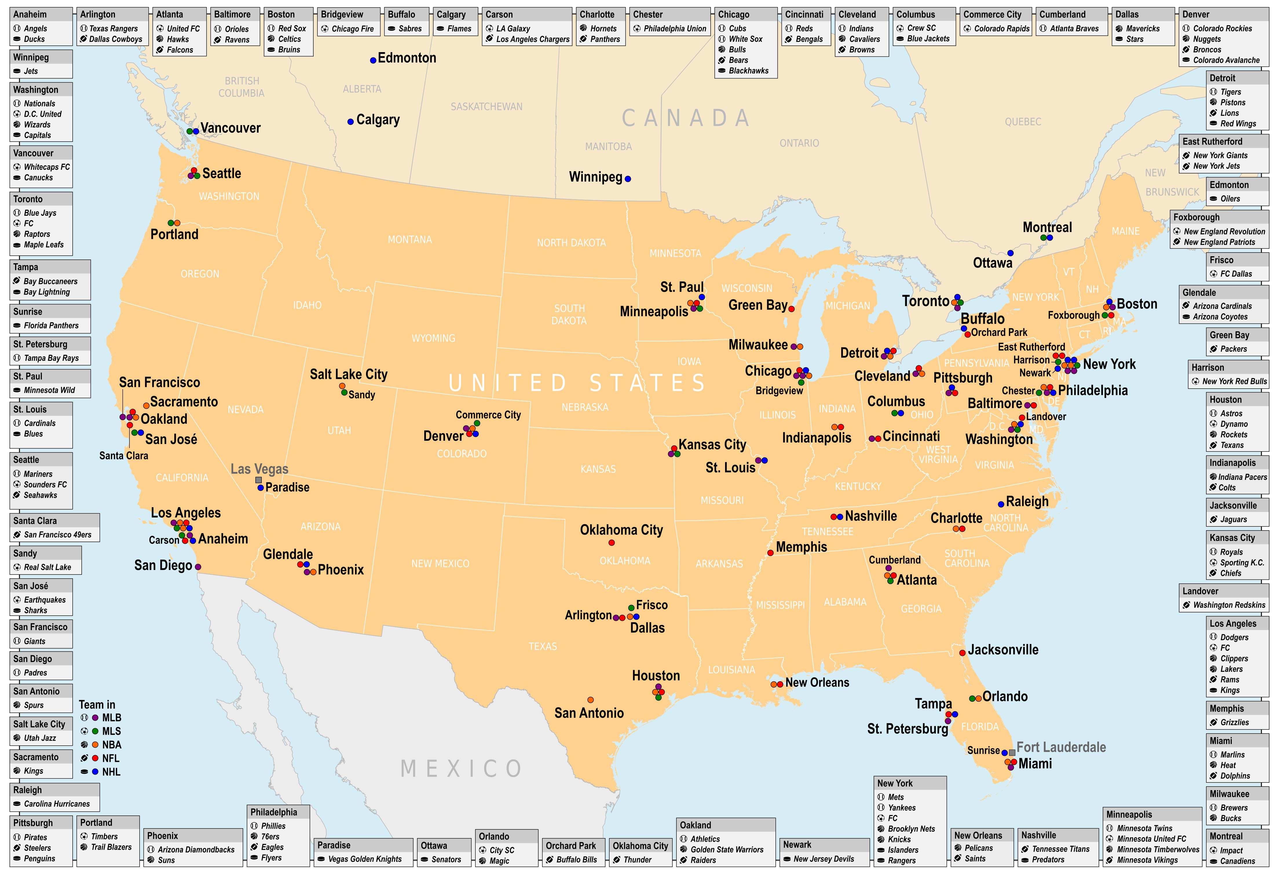 Mls Tabelle
 File Map of Cities in the USA and Canada with MLB MLS