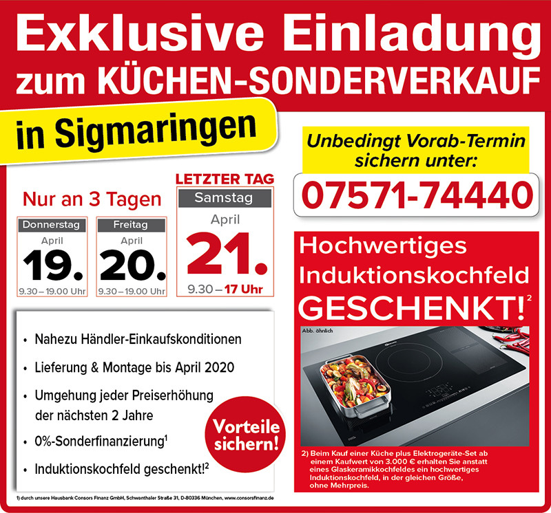 Möbel Sb Sigmaringen
 Termin Übersicht für den bundesweiten Küchen Sonderverkauf