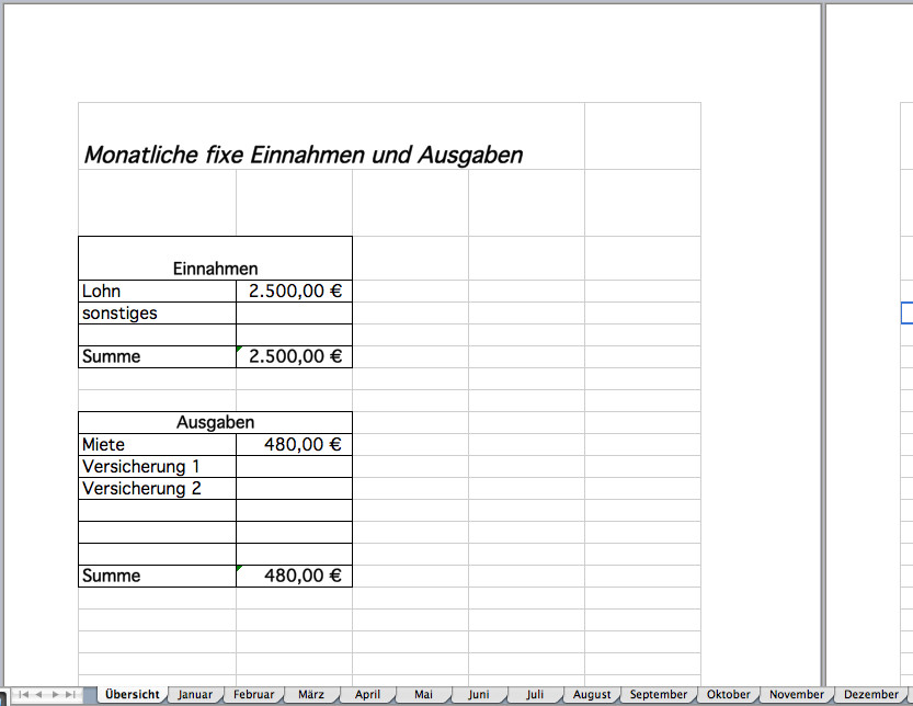 Monatliche Ausgaben Tabelle
 Haushaltsbuch als Excel Vorlage kostenlos