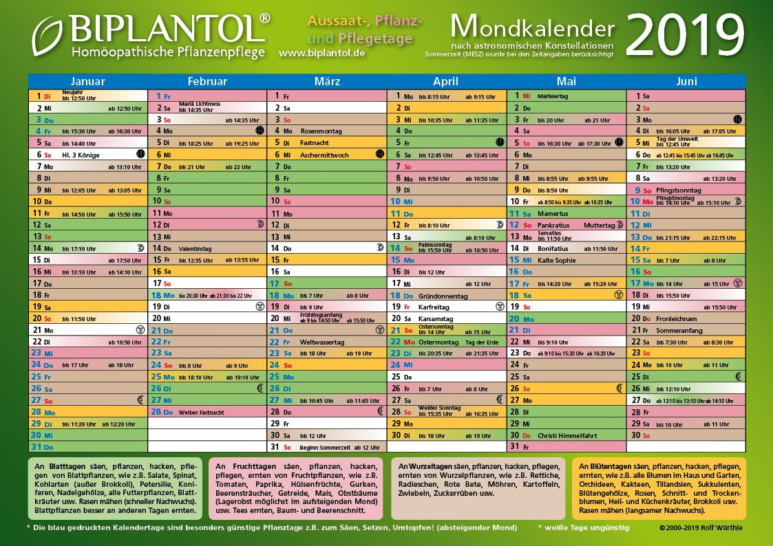 Mondkalender Garten
 BIPLANTOL Mondkalender 2019 Gärtnern nach dem Mond