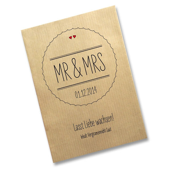 Mr &amp; Mrs Hochzeit
 Saattüte "Mr & Mrs" naturfarbene Gastgeschenk Idee