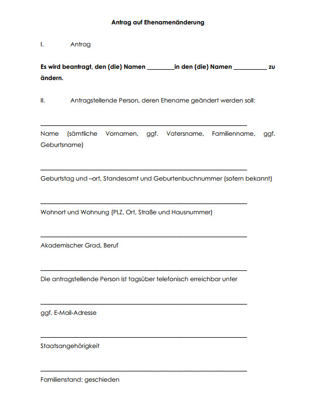 Namensänderung Hochzeit Muster
 Vorlage zum Download Antrag auf Namensänderung