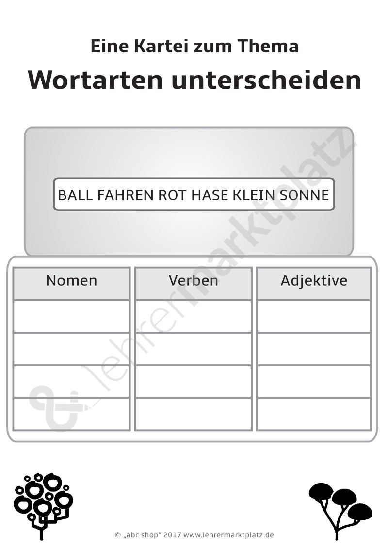 Nomen Verben Adjektive Tabelle
 Eine Kartei zum Thema „Wortarten unterscheiden“ Nomen