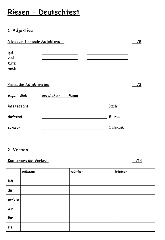 Nomen Verben Adjektive Tabelle
 Schulmaterial Arbeitsblätter für Unterstufe