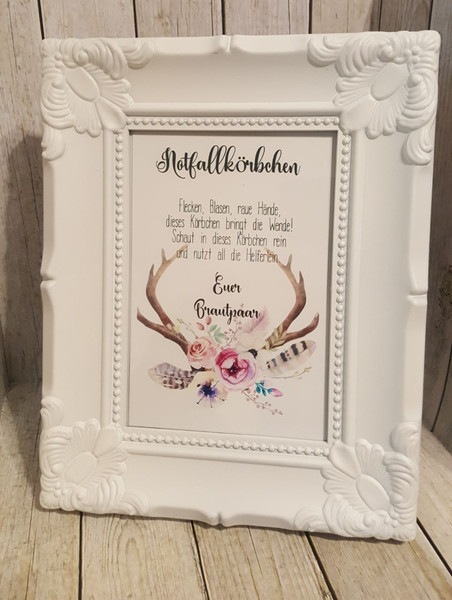 Notfallkörbchen Hochzeit Schild
 Hochzeit Schild Notfallkörbchen mit Geweih ein