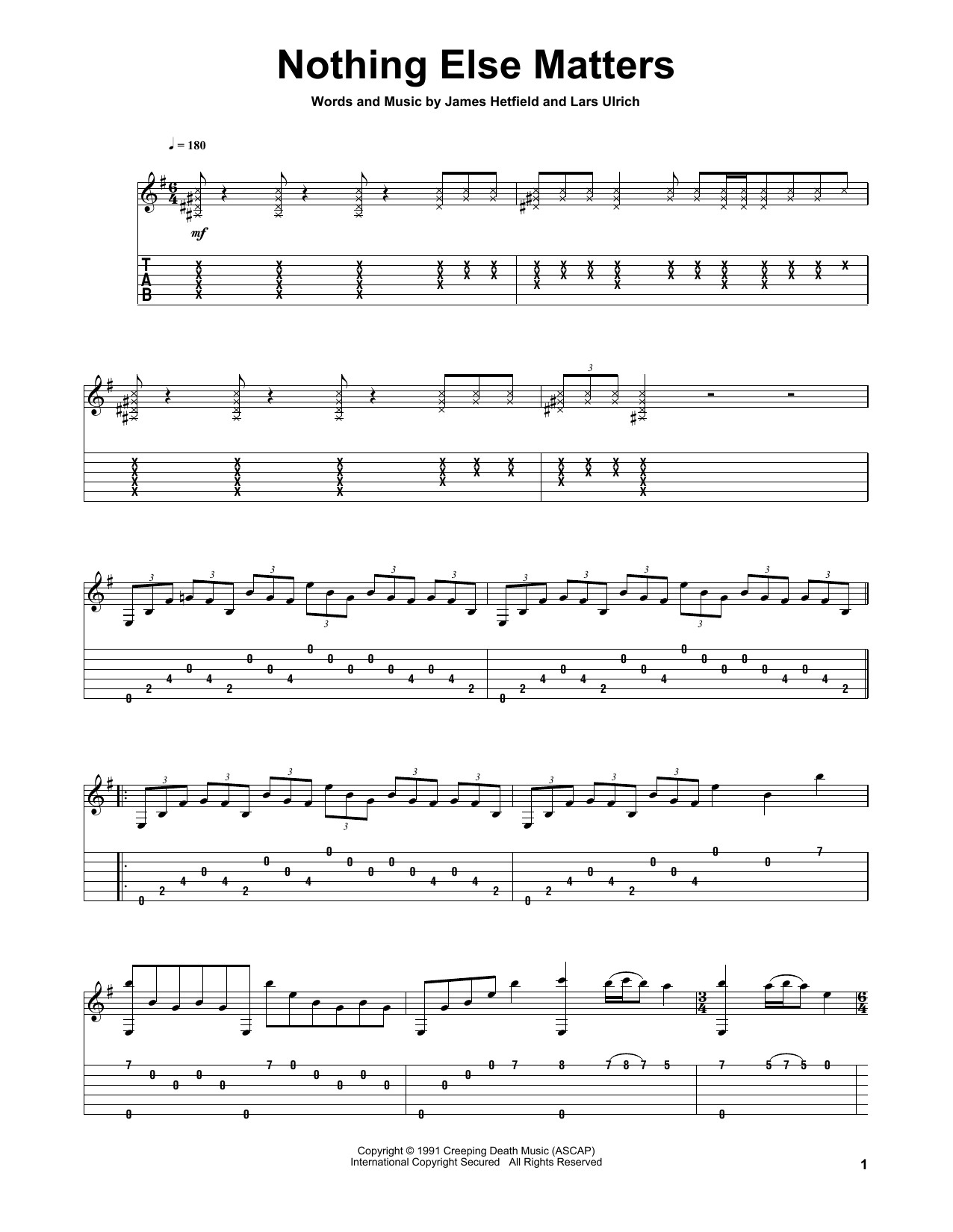 Nothing Else Matters Solo Tab
 Nothing Else Matters Sheet Music Metallica