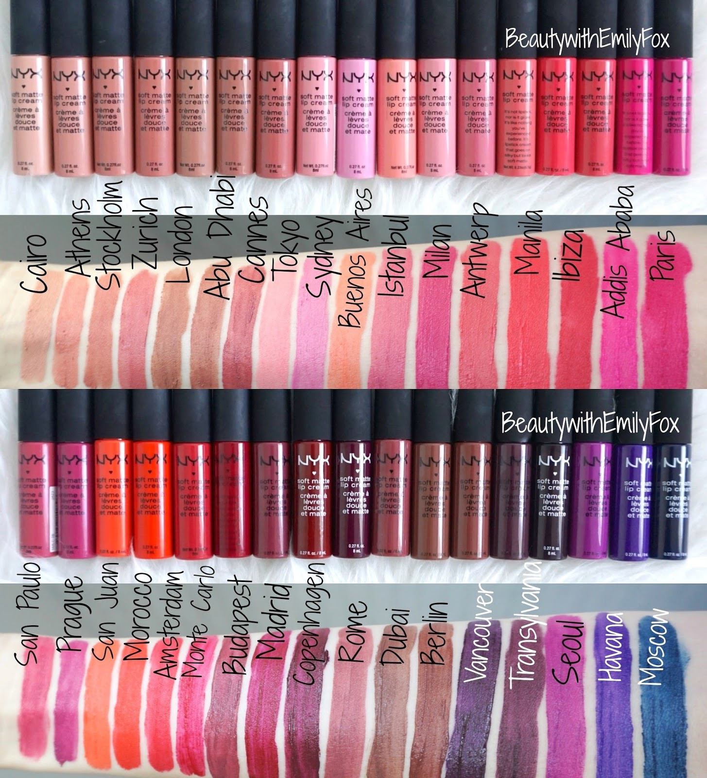 Nyx Soft Matte Lip Cream Swatches
 Beautywithemilyfox NYX Soft Matte Lip Creams All 34