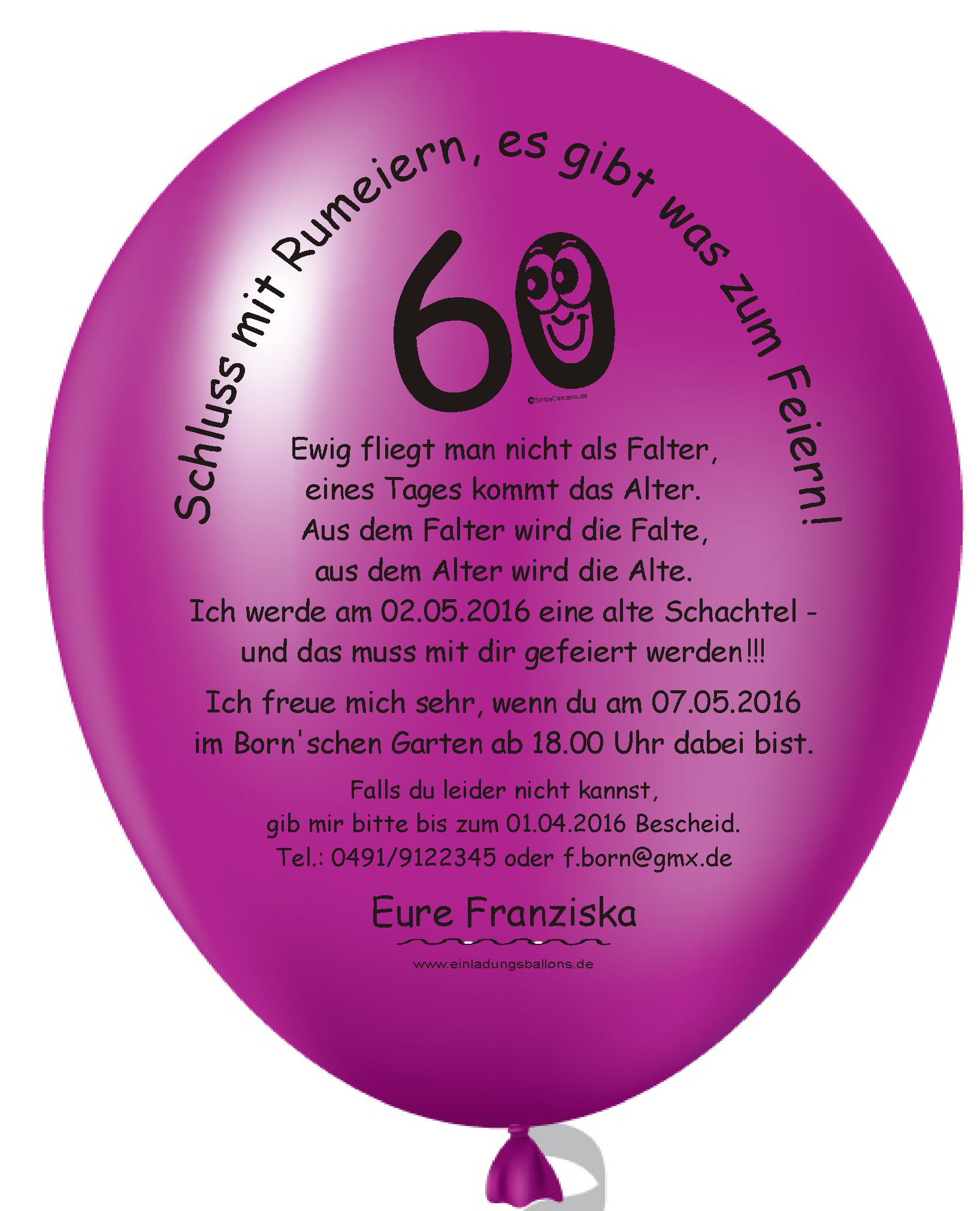 Originelle Geschenke 60 Geburtstag
 Individuelle Einladungskarten zum 60 mit Einladungsballons