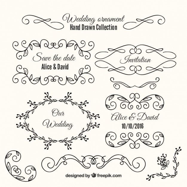 Ornamente Hochzeit Kostenlos
 Vielzahl von Hand gezeichnet Hochzeit Ornamente und Rahmen