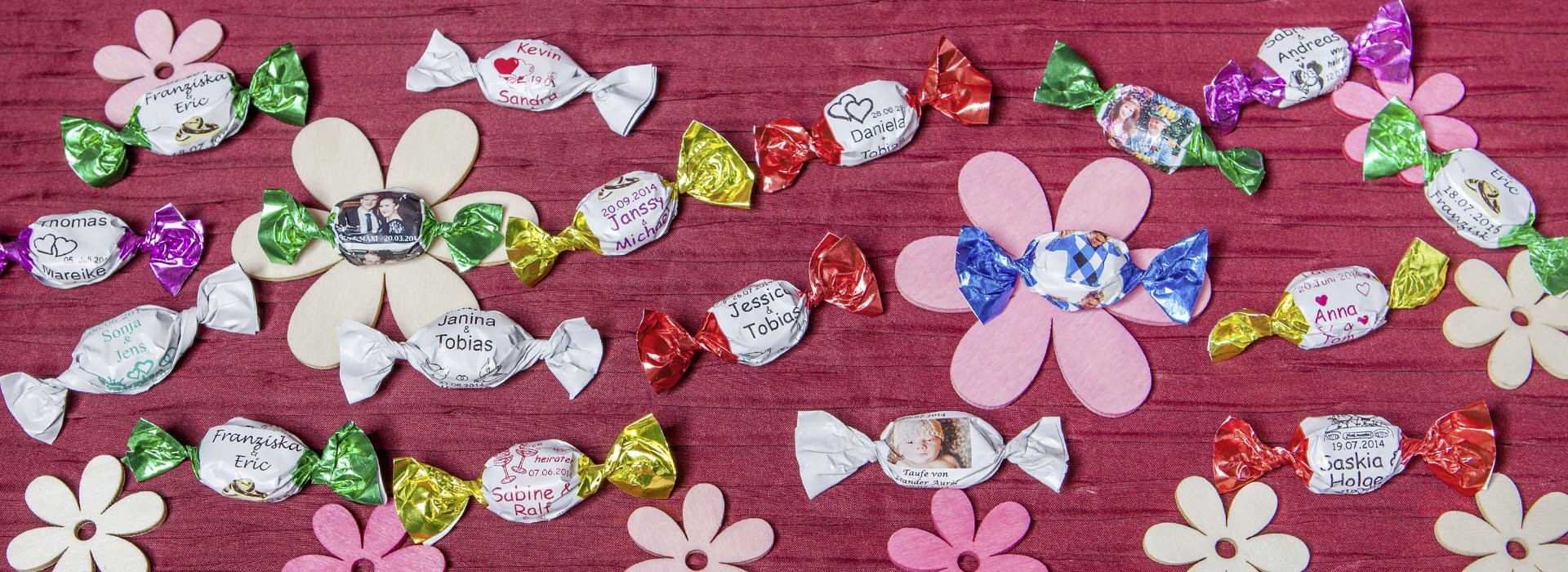 Personalisierte Süßigkeiten Hochzeit
 Personalisierte Süßigkeiten bedruckte Bonbons bedruckte