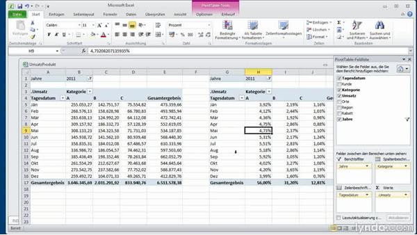 Pivot Tabelle
 Daten in zwei Pivot Tabellen darstellen