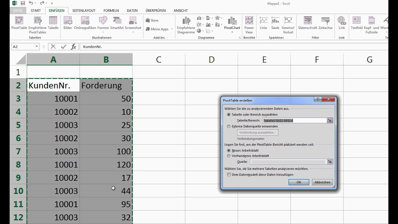 Pivot Tabelle
 Excel Pivot Tabelle erstellen einfach erklärt [Anfänger