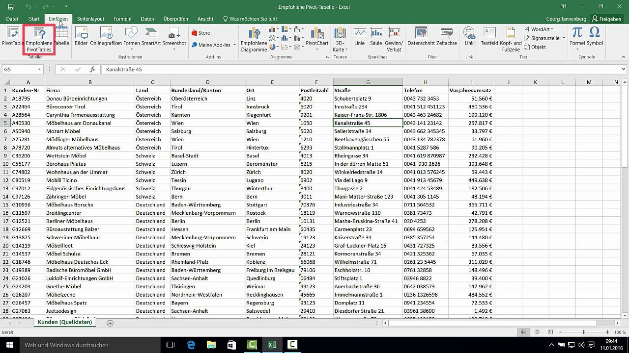Pivot Tabelle
 Excel 2016 2 Empfohlene Pivot Tabellen erstellen