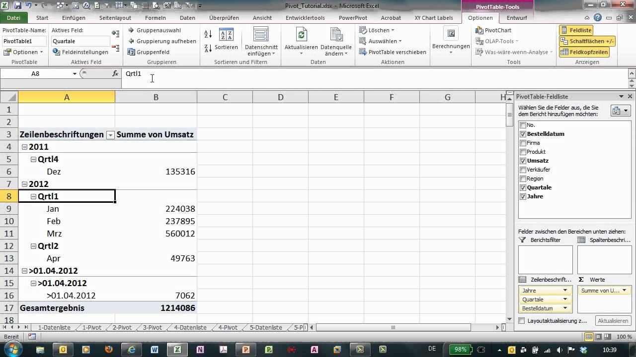 Pivot Tabelle
 Excel Pivot Tutorial 6 Gruppierung von Zahlen und