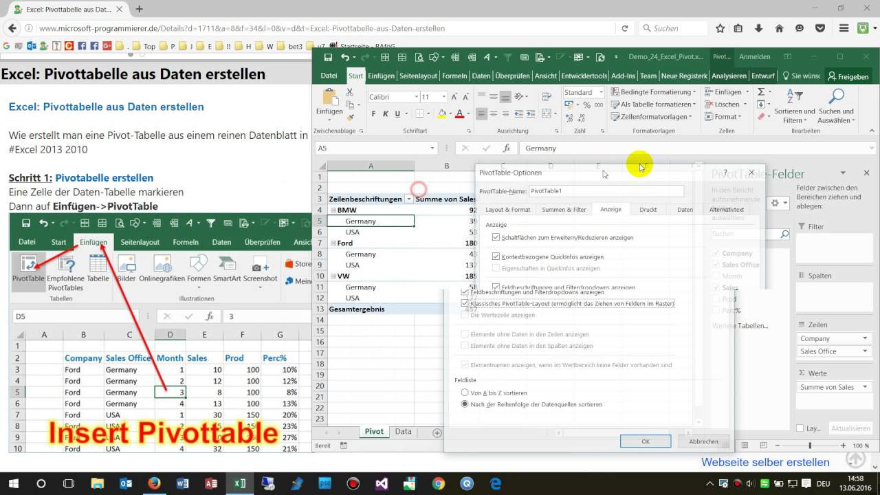 Pivot Tabelle Excel
 Excel Pivot Tabelle aus Daten erstellen 1 Start