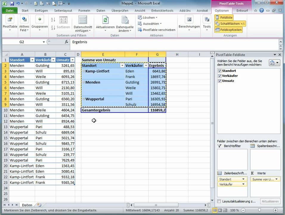 Pivot Tabelle Excel
 Pivot Tabellen mit Excel 2010 Teil 06 Pivot Tabelle in