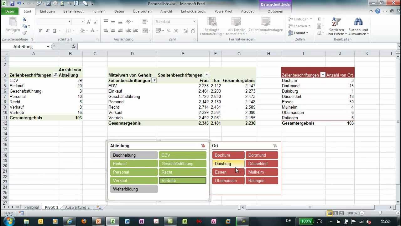 Pivot Tabelle Excel
 Excel 2010 Mehrere Pivot Tabellen über einen