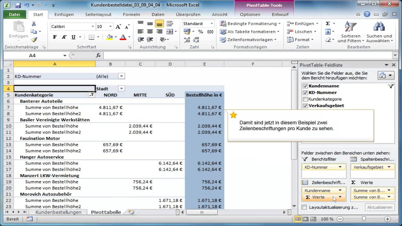 Pivot Tabelle
 Eine Pivottabelle erweitern in Excel 2010