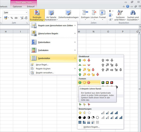 Pivot Tabellen
 Excel Bedingte Formate in Pivot Tabellen