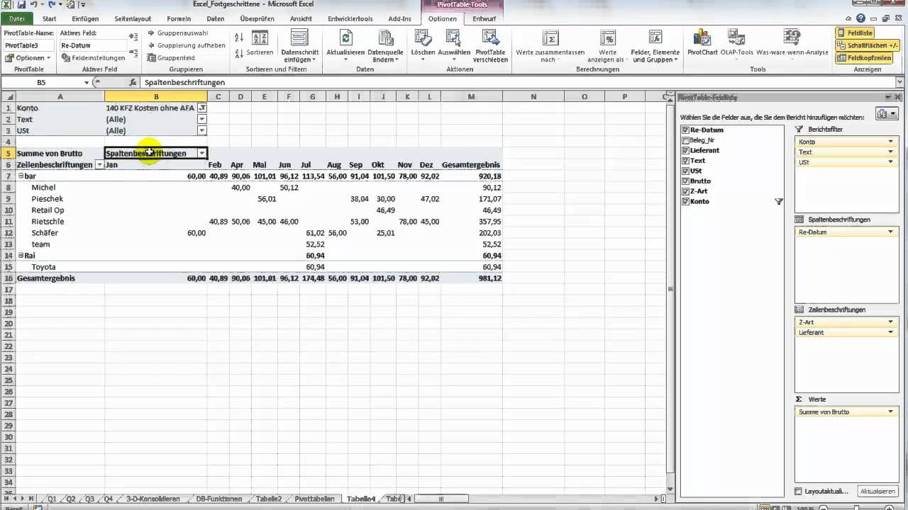 Pivot Tabellen
 Pivot Tabellen Teil 3 von 3