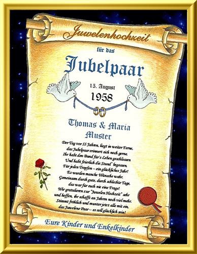 Platin Hochzeit
 Juwelenhochzeit 55 Hochzeitstag GESCHENK Urkunde