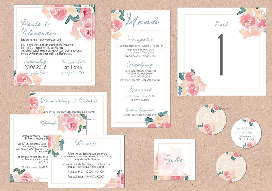 Pocketfold Hochzeit
 Hochzeitspapeterie Hochzeitsset Pastell mint rosé