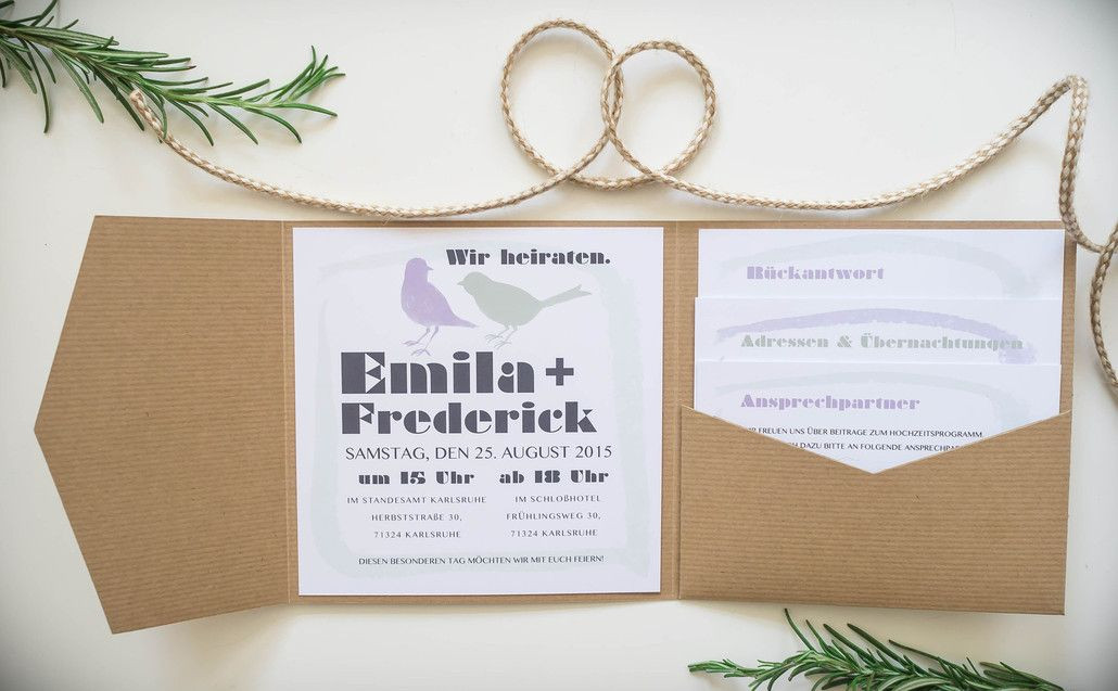 Pocketfold Hochzeit
 Juhu Papeterie Karlsruhe Hochzeitseinladung Vögel