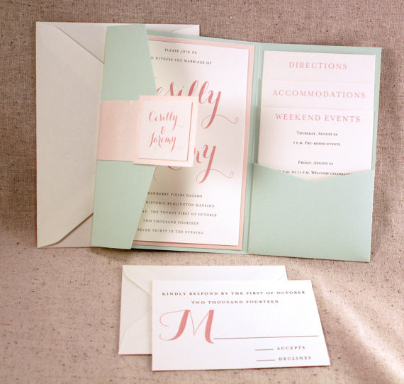 Pocketfold Hochzeit
 Mint Pocketfold Wedding Invitation Bellus Designs