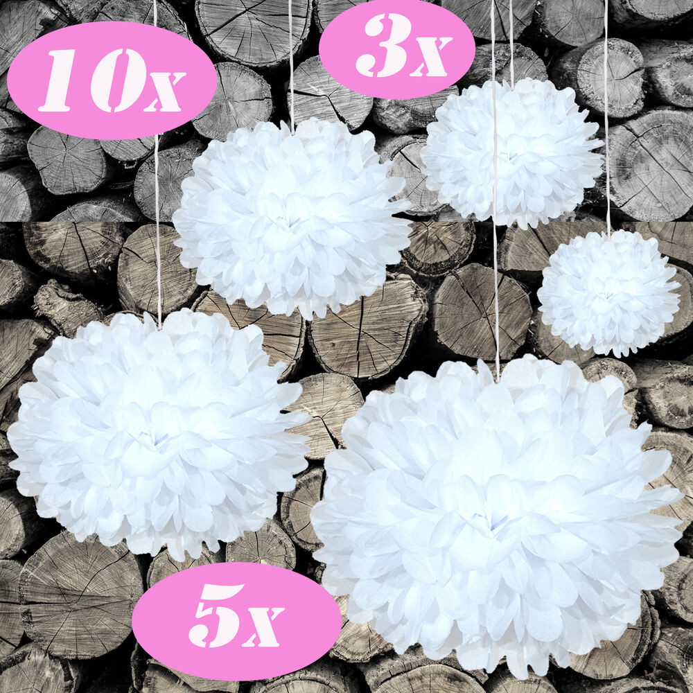 Pompoms Hochzeit
 DIY PomPoms M XXL 3 5 10er Set 15 35cmØ in weiß Hochzeit