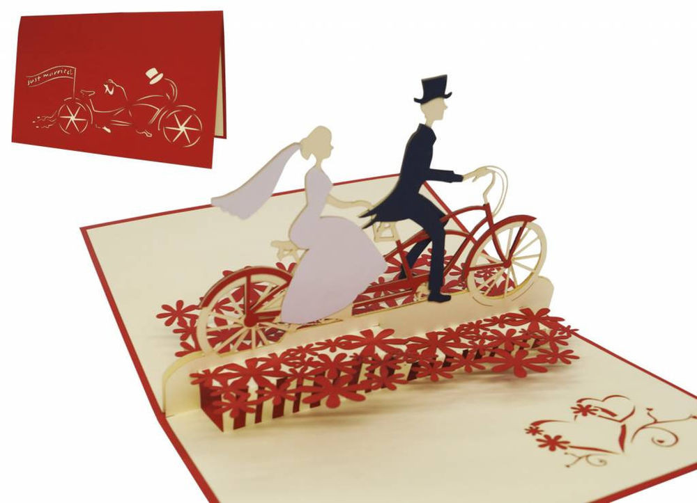 Pop Up Karte Hochzeit
 POP UP Karte Brautpaar auf Fahrrad Tandem 3D Klappkarte