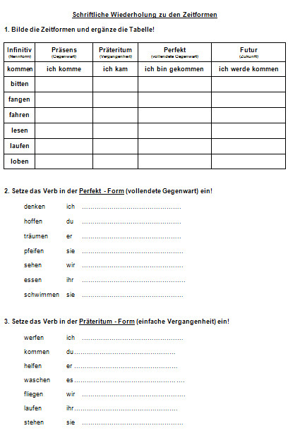 Präsens Präteritum Perfekt Tabelle
 Zeitformen von Verben