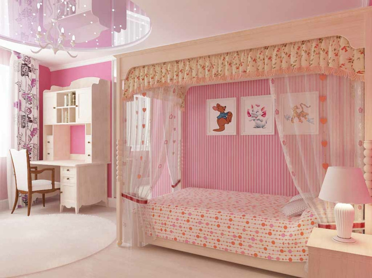 Prinzessin Bett
 Gestalten Sie rosa Kinderzimmer für kleine Prinzessin